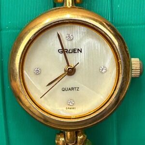 Gruen Quartz Watch Womens Gold Tone Multi Color Scarab Gemstone Bracelet GR8062